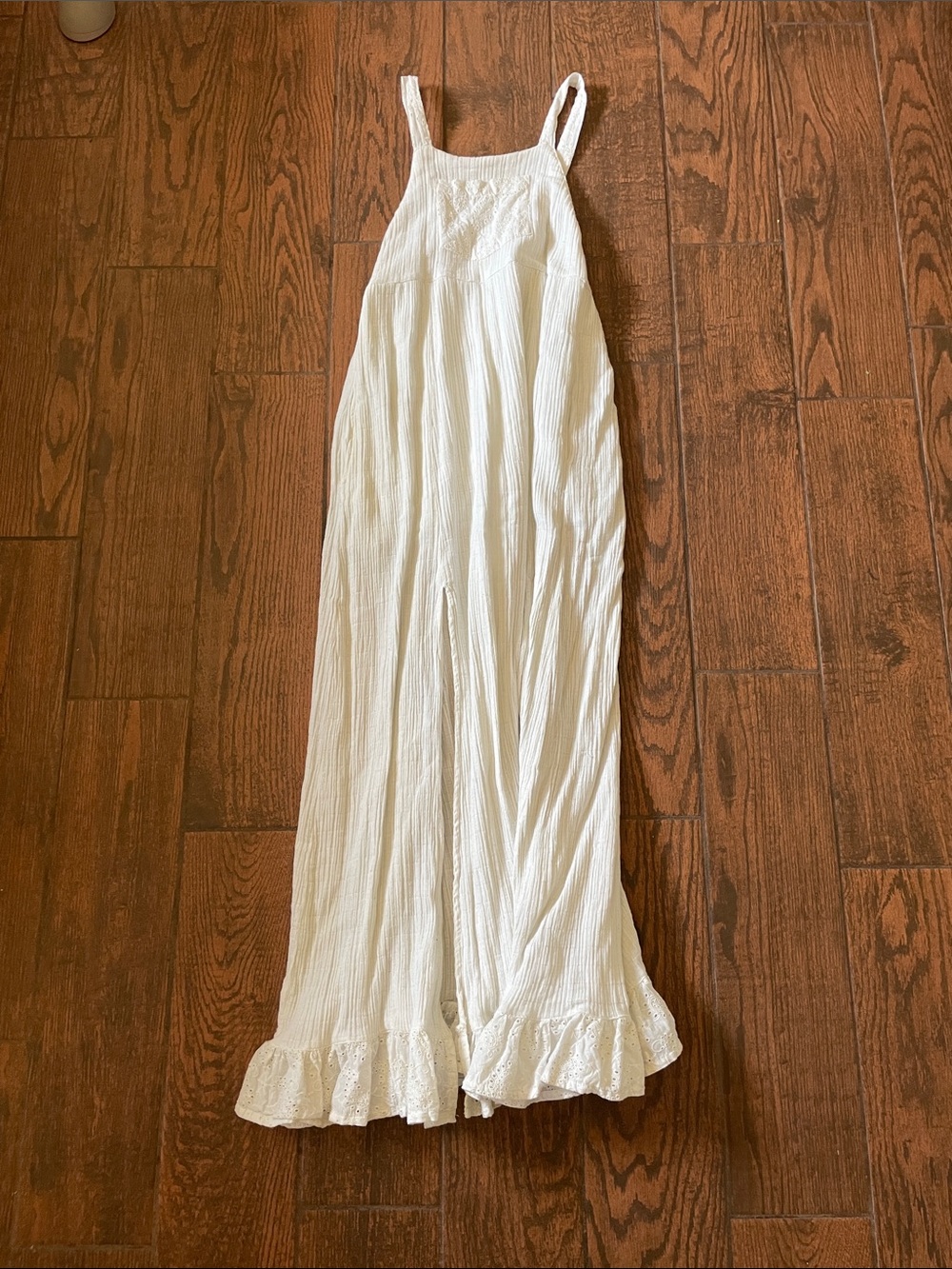 White Eyelet-Hem Wide Leg Jumpsuit